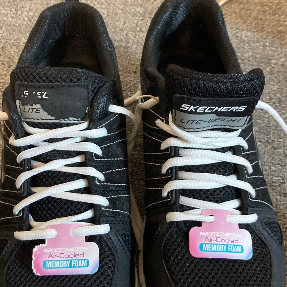 Skechers Black and White Lace-Up Athletic Sneakers - Picture 4 of 6